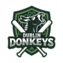 a donkey braying behind two crossed softball bats