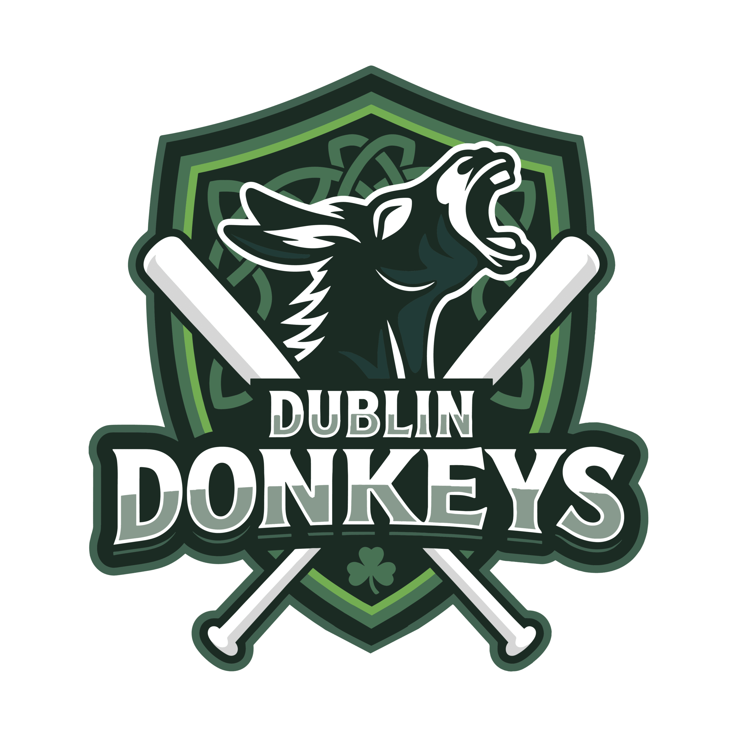 a donkey braying behind two crossed softball bats